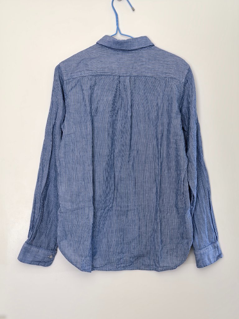 Muji Women's Washed Broadcloth Shirt, Navy/White, Size M, Daily Office Commute — image 4 of 5
